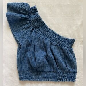 Aerie Blue Ruffled Sleeve One Shoulder Smocked Blouse Coastal Cowgirl